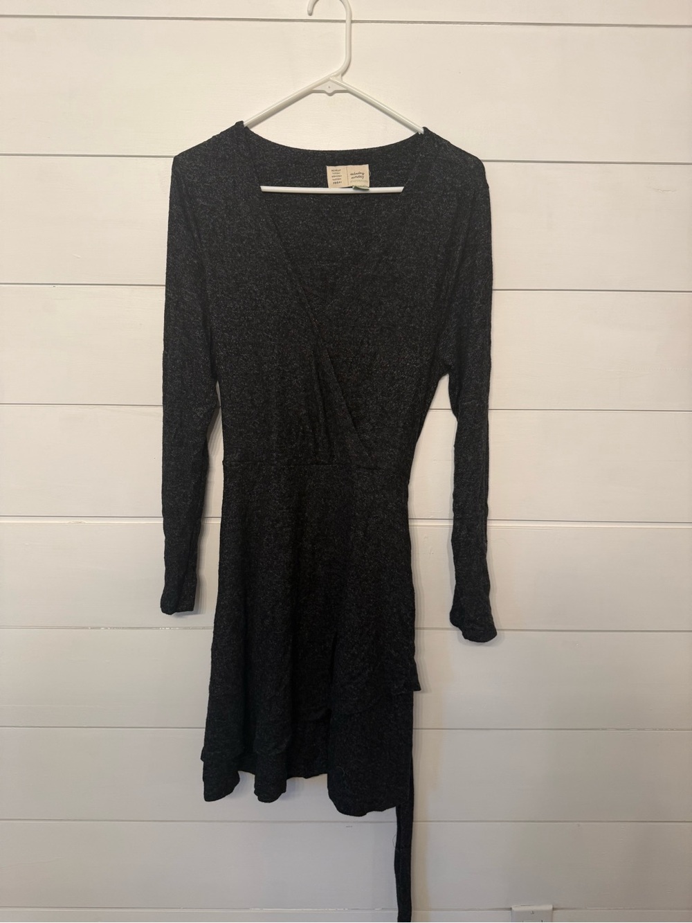 Anthropologie Black Sparkle Wrap-Style Long Sleeve Dress